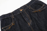 DAXUEN Wide-leg denim trousers in dark indigo, white, and black