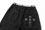 DAXUEN Dark grey wide-leg cropped cargo pants with polka dots
