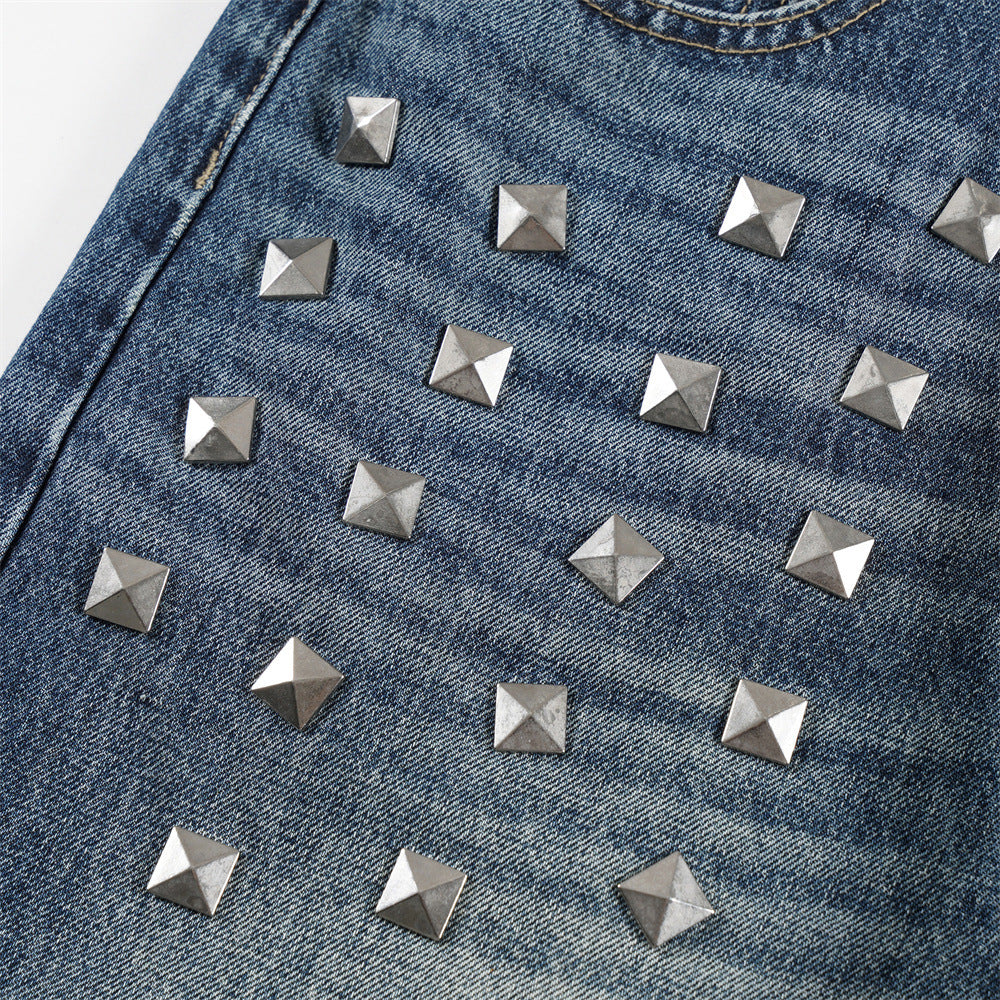 DAXUEN Wide-leg denim jeans with pyramid studs