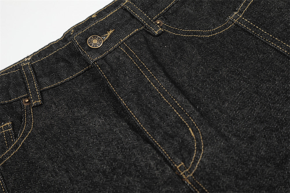 DAXUEN Wide-leg denim shorts with embroidery and contrasting stitching