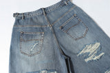 DAXUEN Distressed wide-leg denim shorts with rips