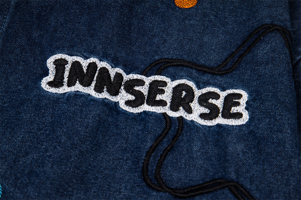 DAXUEN Short-sleeved denim shirt with embroidered graphics