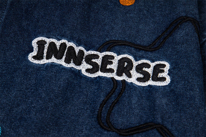 DAXUEN Short-sleeved denim shirt with embroidered graphics