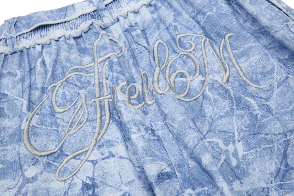 DAXUEN Oversized wide-leg pants with crinkled pattern and embroidery