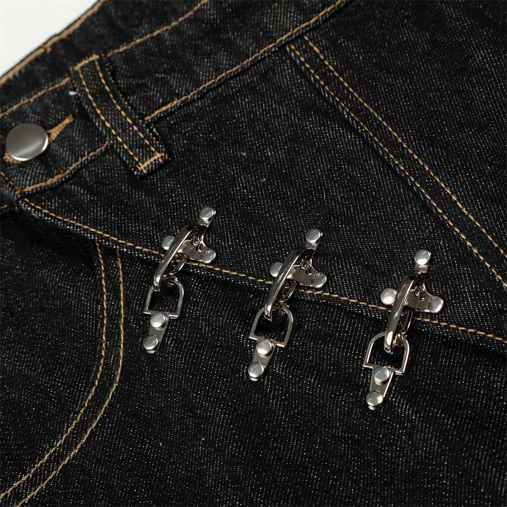 DAXUEN Wide-leg high-waisted denim pants with contrast stitching