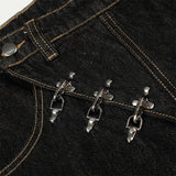 DAXUEN Wide-leg high-waisted denim pants with contrast stitching