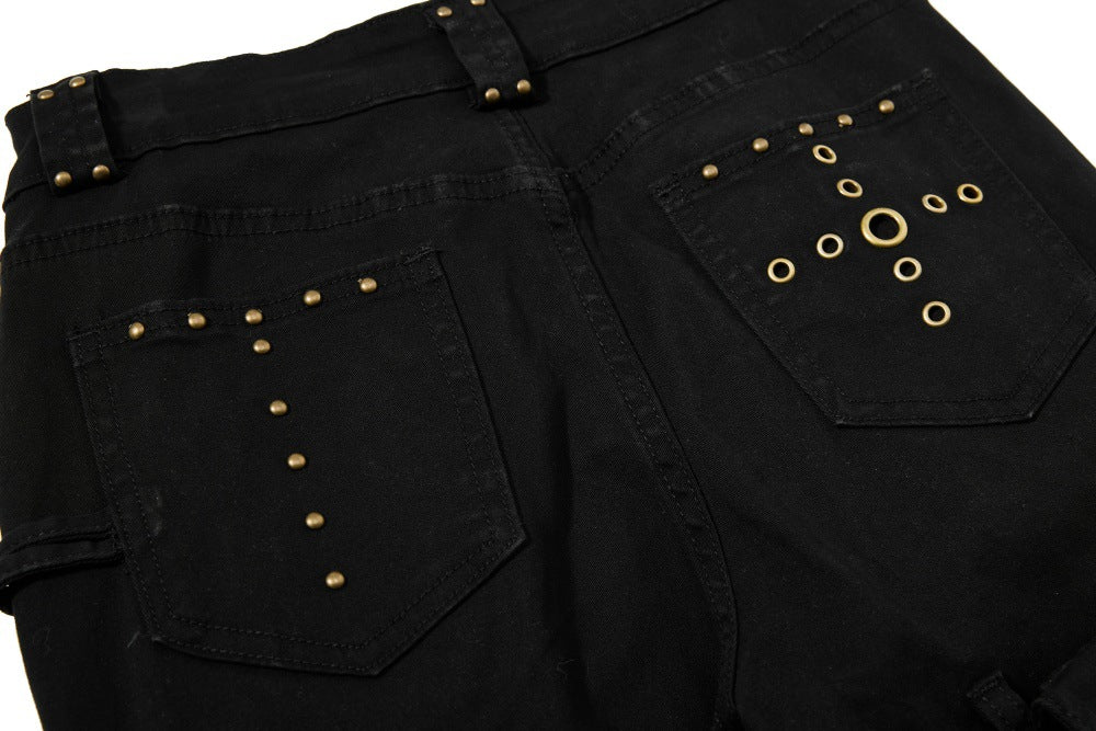DAXUEN High-waisted black cargo pants with flared legs