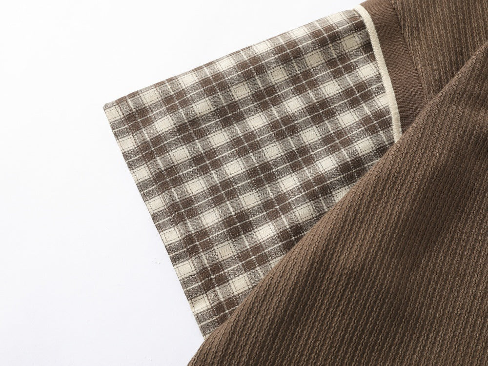DAXUEN Layered illusion plaid pullover shirt with short sleeves