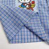 DAXUEN Short-sleeved plaid button-up shirt with cartoon cat patches