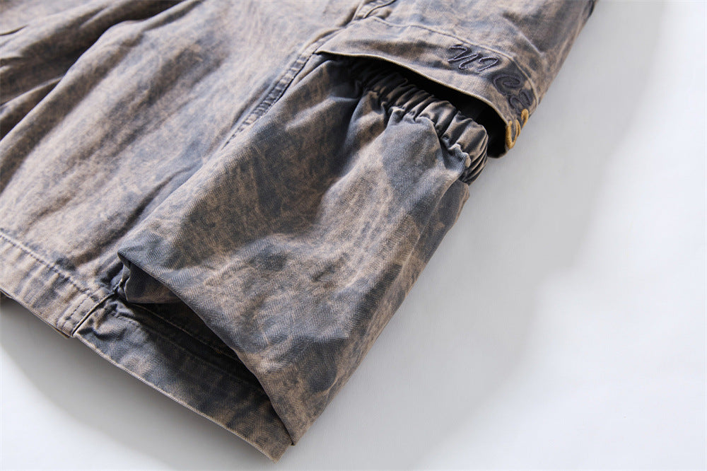 DAXUEN Wide-leg cargo shorts in faded grey-blue denim