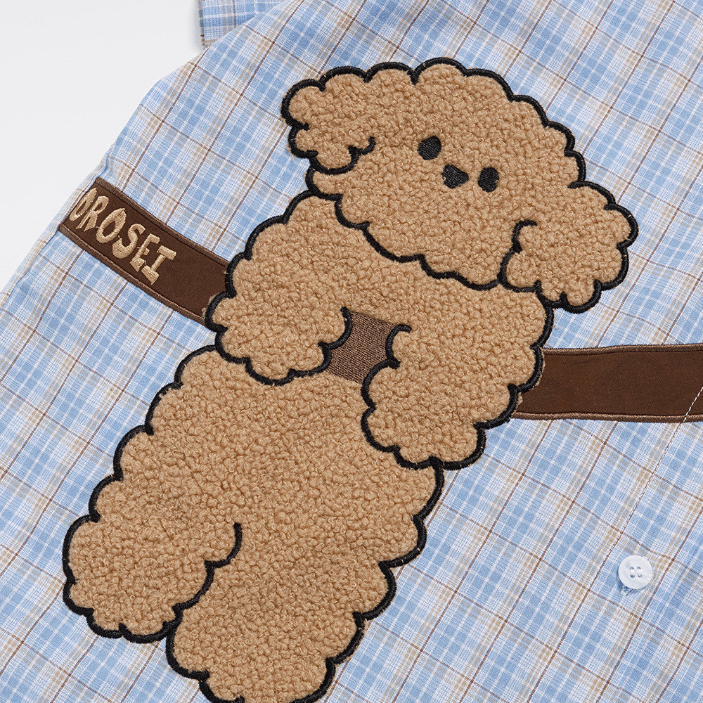 DAXUEN Poodle appliqué plaid button-up shirt