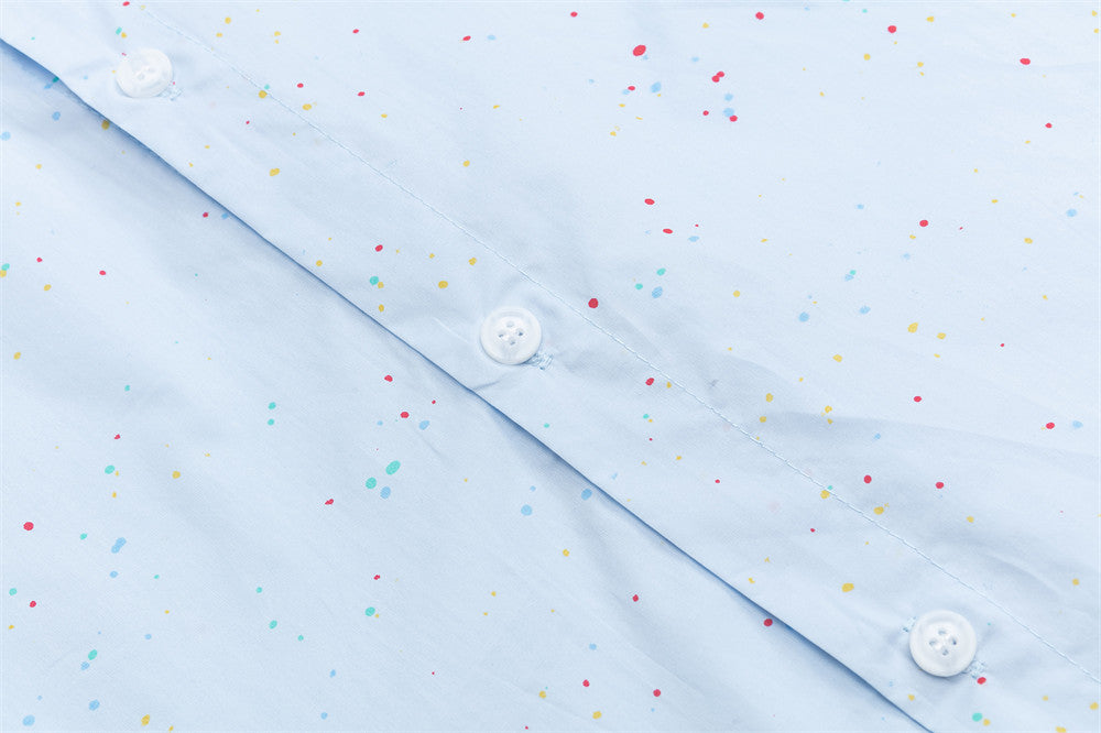 DAXUEN Light blue short-sleeve button-up shirt with speckles