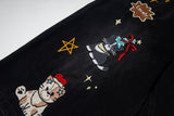 DAXUEN Cropped wide-leg denim pants with embroidery and plaid details