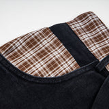 DAXUEN Cropped wide-leg denim pants with embroidery and plaid details
