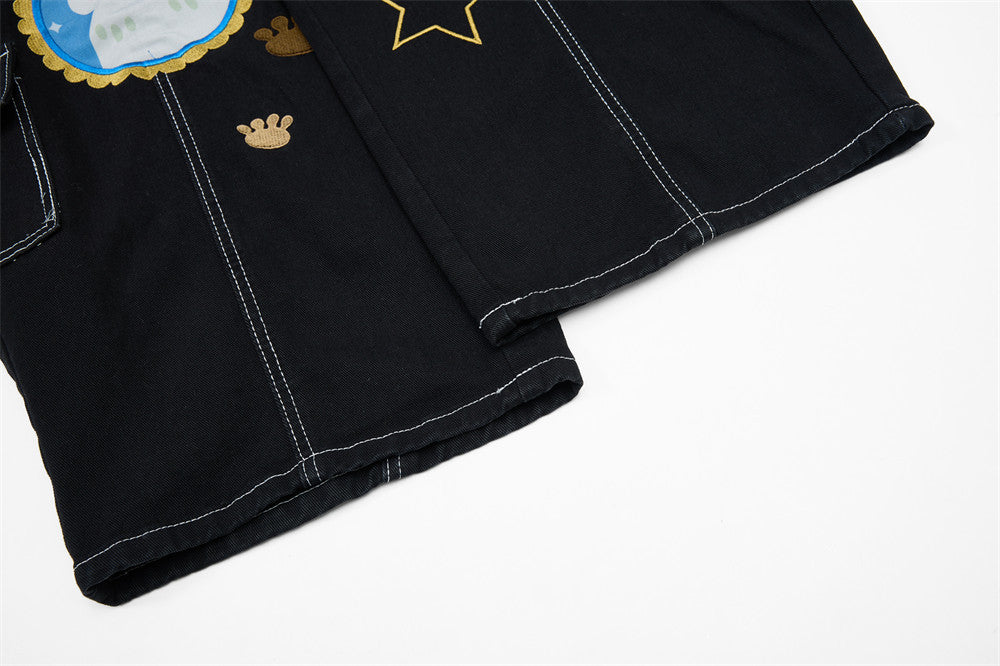 DAXUEN Black wide leg cargo pants with colorful cat patches