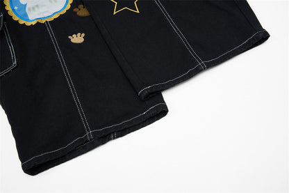 DAXUEN Black wide leg cargo pants with colorful cat patches