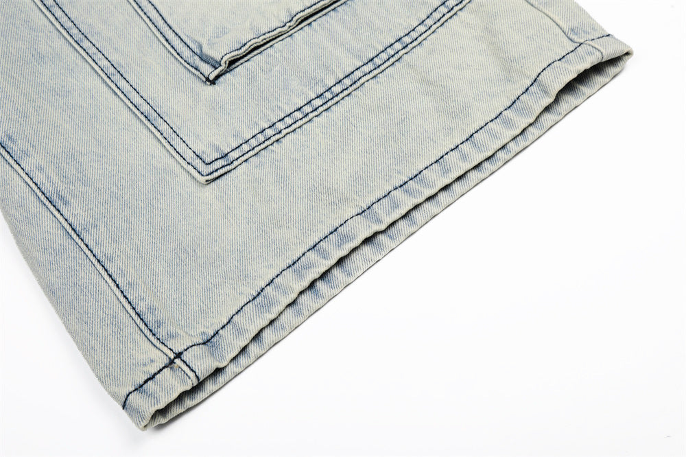 DAXUEN Men's loose-fit wide-leg acid-washed cargo shorts