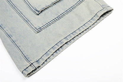 DAXUEN Men's loose-fit wide-leg acid-washed cargo shorts