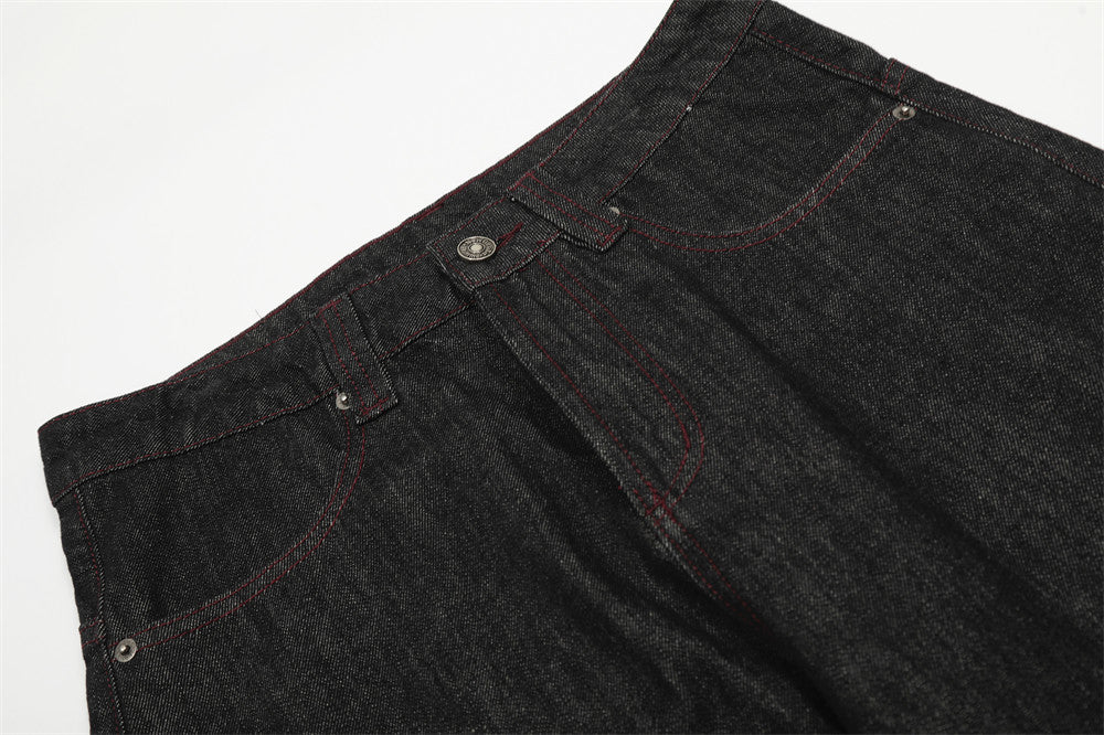 DAXUEN Wide-leg denim trousers with red stitching