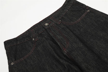 DAXUEN Wide-leg denim trousers with red stitching