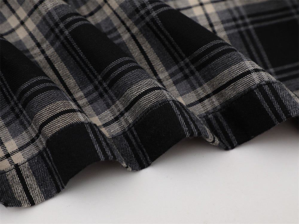 DAXUEN Short-sleeve plaid shirt with sequin embroidery