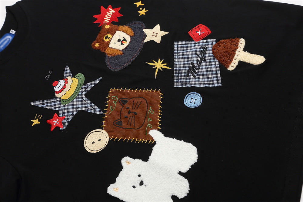 DAXUEN Playful plaid appliqué short-sleeved t-shirt