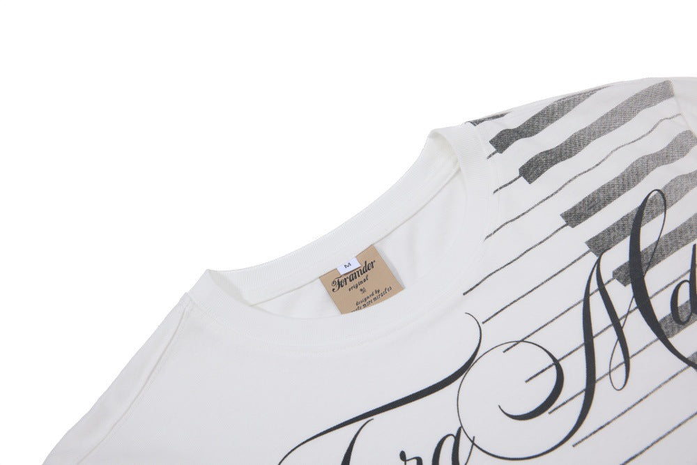 DAXUEN Ornate script and piano key graphic T-shirt