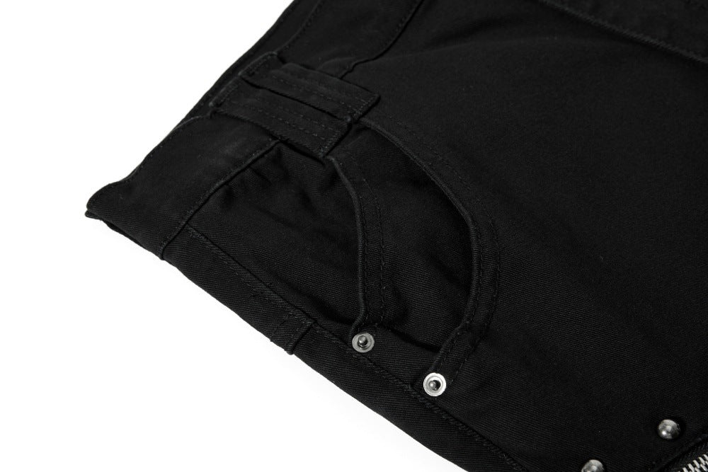 DAXUEN Black wide-leg pants with decorative zippers and studs