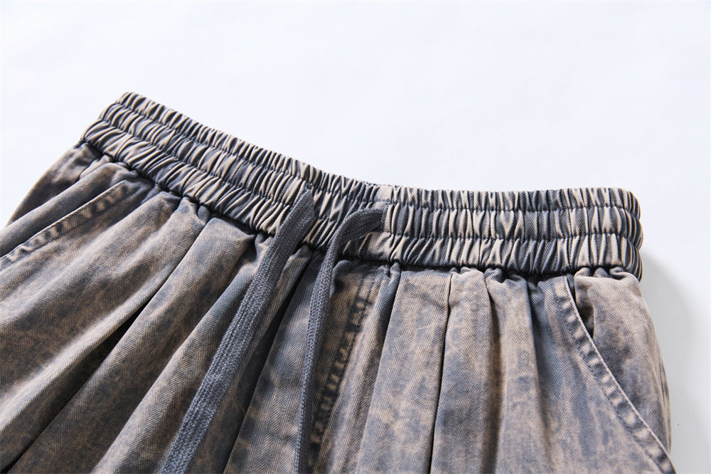 DAXUEN Wide-leg cargo shorts in faded grey-blue denim