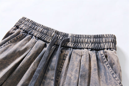 DAXUEN Wide-leg cargo shorts in faded grey-blue denim