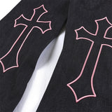DAXUEN Wide-leg dark denim pants with embroidery