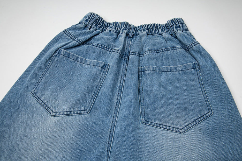 DAXUEN Loose-fitting wide-leg denim trousers with cartoon embroidery