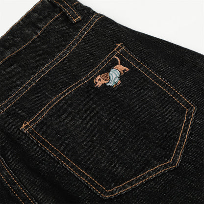 DAXUEN Wide leg denim trousers with dachshund embroidery