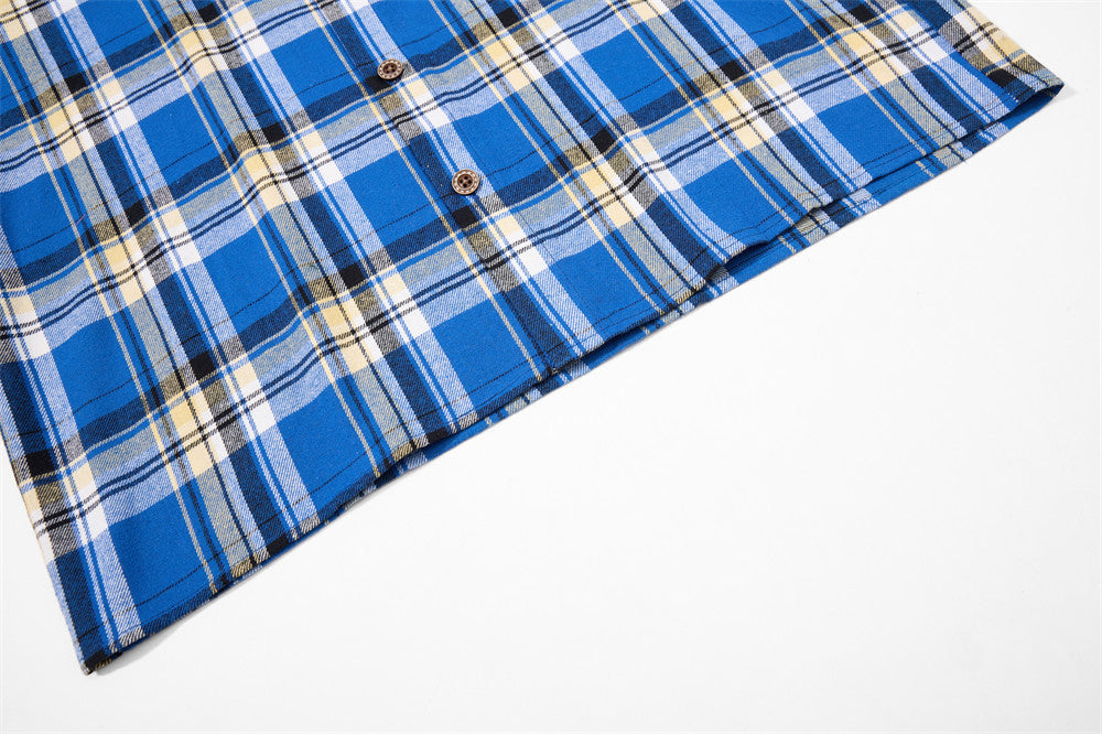 DAXUEN Relaxed-fit short-sleeved plaid button-up shirt