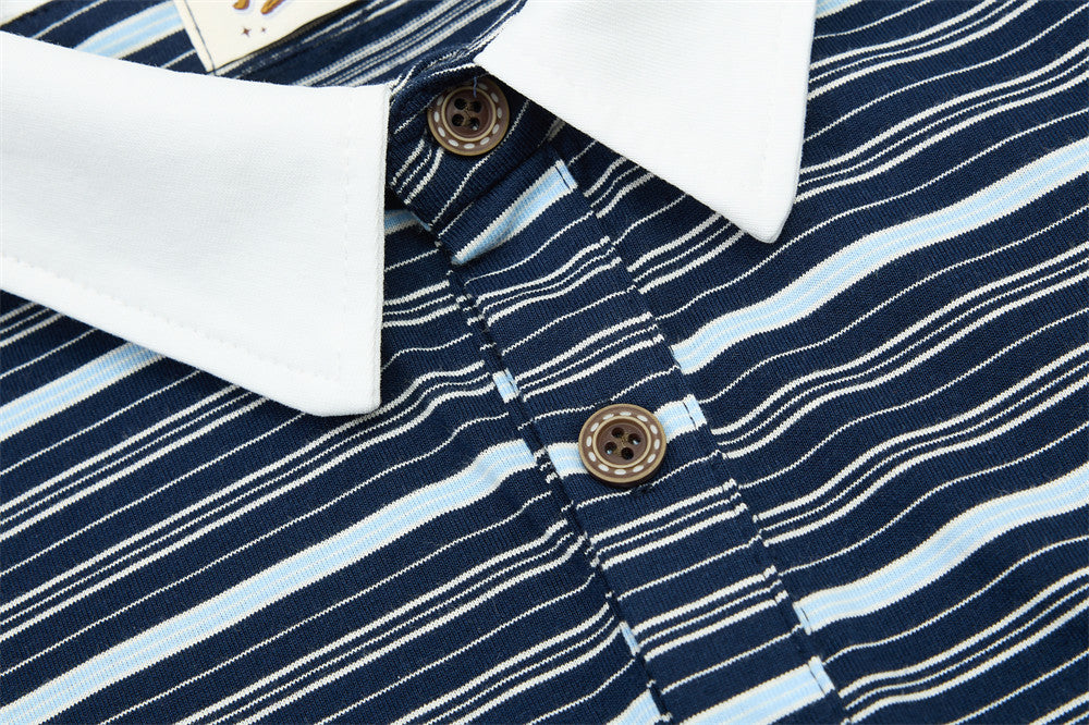 DAXUEN Navy and light blue striped polo shirt