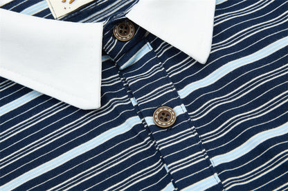 DAXUEN Navy and light blue striped polo shirt