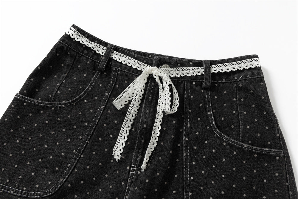DAXUEN Dark grey wide-leg cropped cargo pants with polka dots
