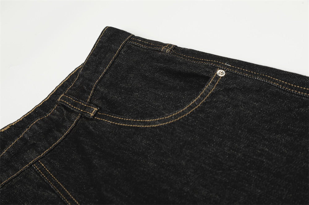 DAXUEN Wide-leg high-waisted denim pants with contrast stitching