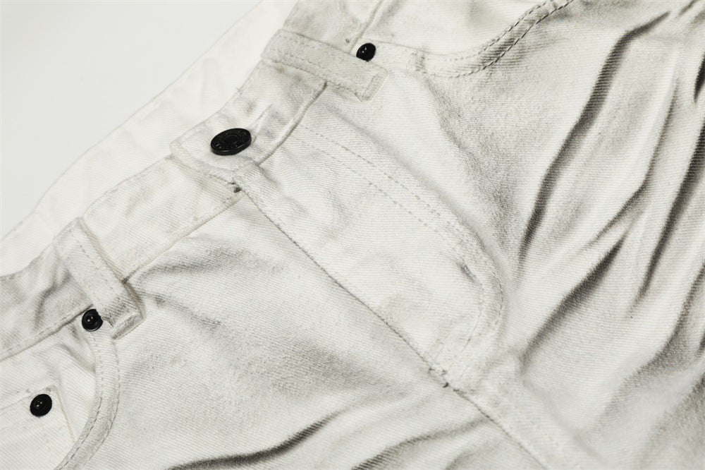 DAXUEN Wide-leg jeans with ruched texture and washed finish