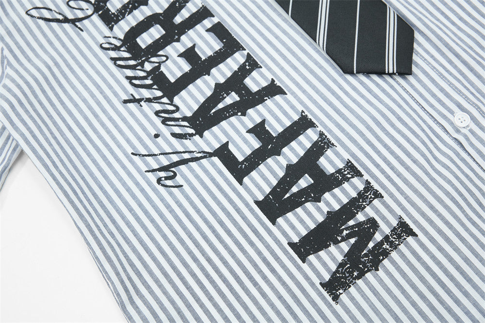 DAXUEN Striped oversized short-sleeve button-down shirt