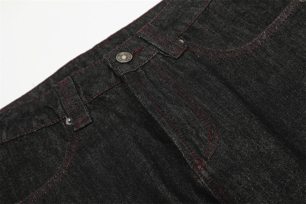 DAXUEN Wide-leg denim trousers with red stitching