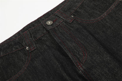 DAXUEN Wide-leg denim trousers with red stitching