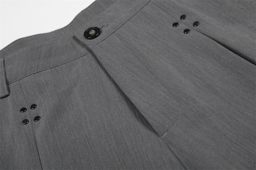 DAXUEN Cropped wide-leg trousers in medium-grey with decorative studs
