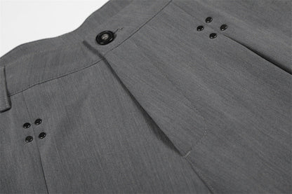 DAXUEN Cropped wide-leg trousers in medium-grey with decorative studs