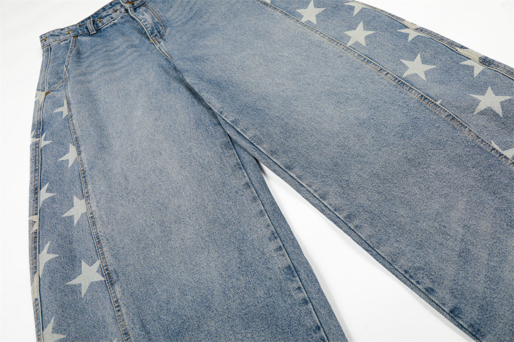 DAXUEN High-waisted wide-leg denim jeans with star prints