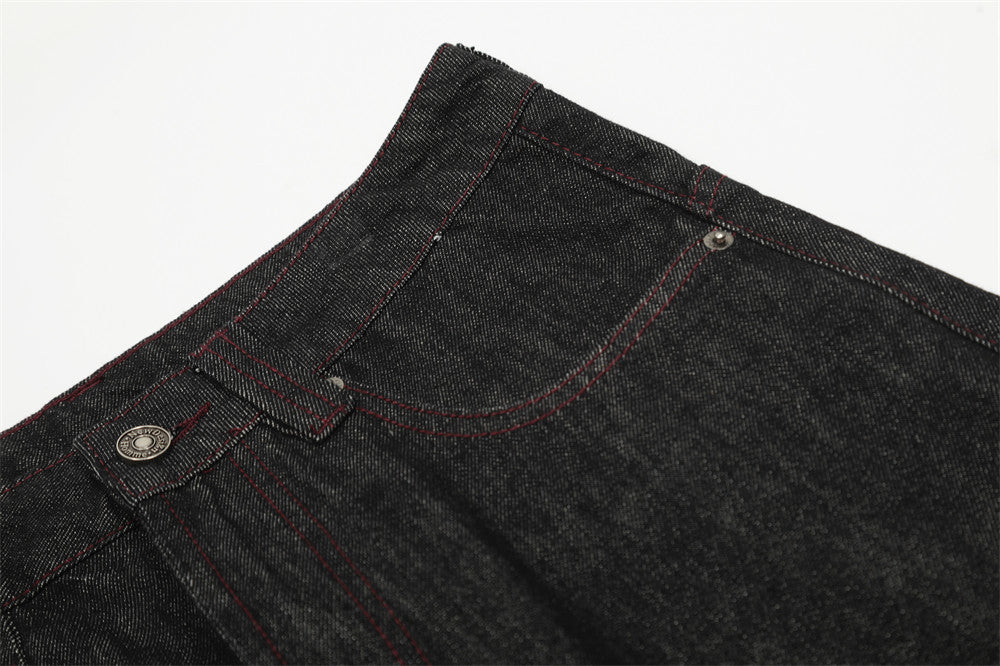 DAXUEN Wide-leg denim trousers with red stitching