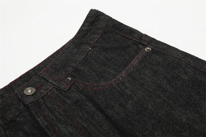 DAXUEN Wide-leg denim trousers with red stitching