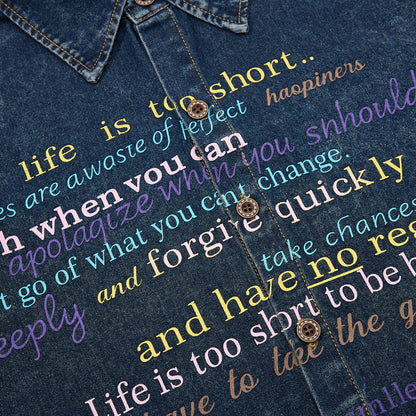 DAXUEN Short-sleeved faded denim shirt with graphic text