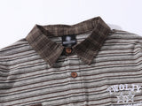DAXUEN Oversized striped polo shirt with plaid cuffs and patch