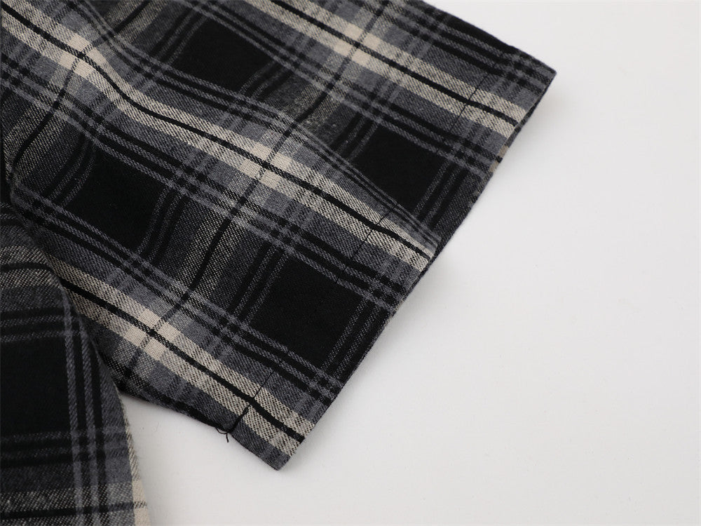DAXUEN Short-sleeve plaid shirt with sequin embroidery
